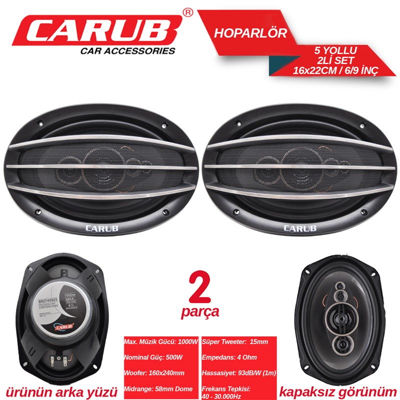 CARUB HOPARLÖR 16X22CM 6X9 İNCH OVAL KAPAKLI