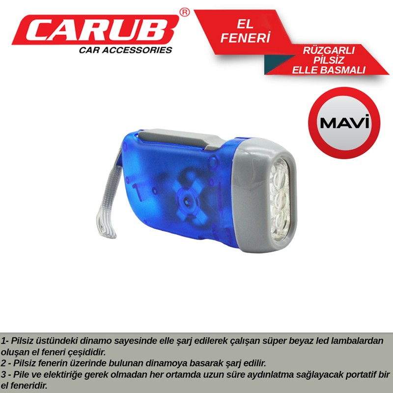 CARUB LAMBADA EL FENERİ RÜZGARLI PİLSİZ ELLE BASMALI MAVİ