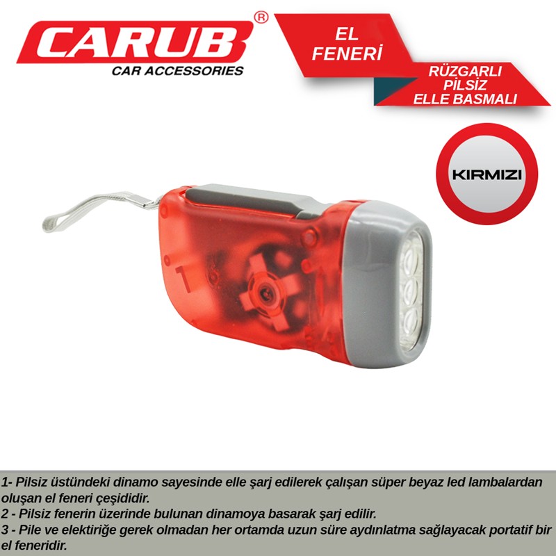 CARUB LAMBADA EL FENERİ RÜZGARLI PİLSİZ ELLE BASMALI KIRMIZI