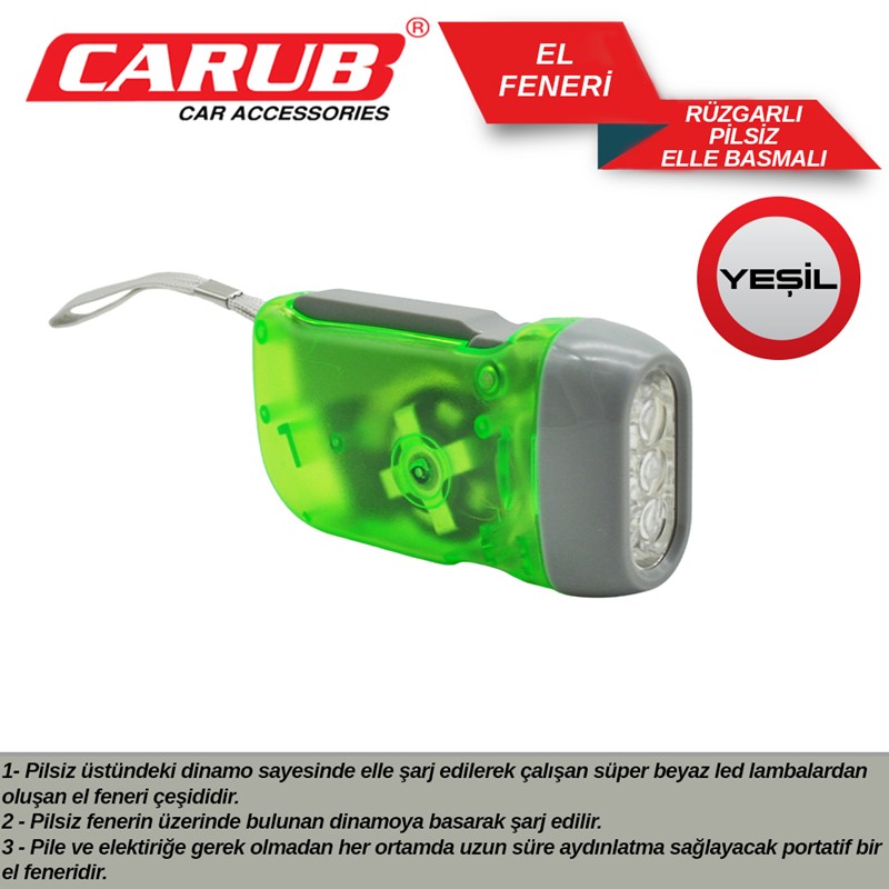CARUB LAMBADA EL FENERİ RÜZGARLI PİLSİZ ELLE BASMALI YEŞİL