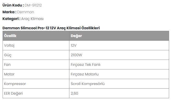 DEMMON EXCLUSIVE SLIMCOOL PRO-12 12V PARK KLİMASİ