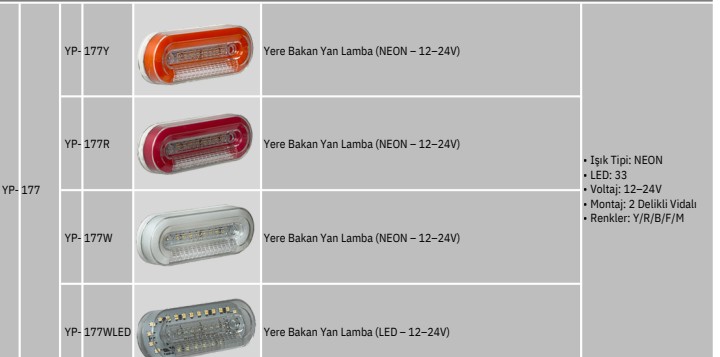 YP YERE BAKAN YAN İŞARET LAMBASI NEON FÜME SARI 12 -24 VOLT