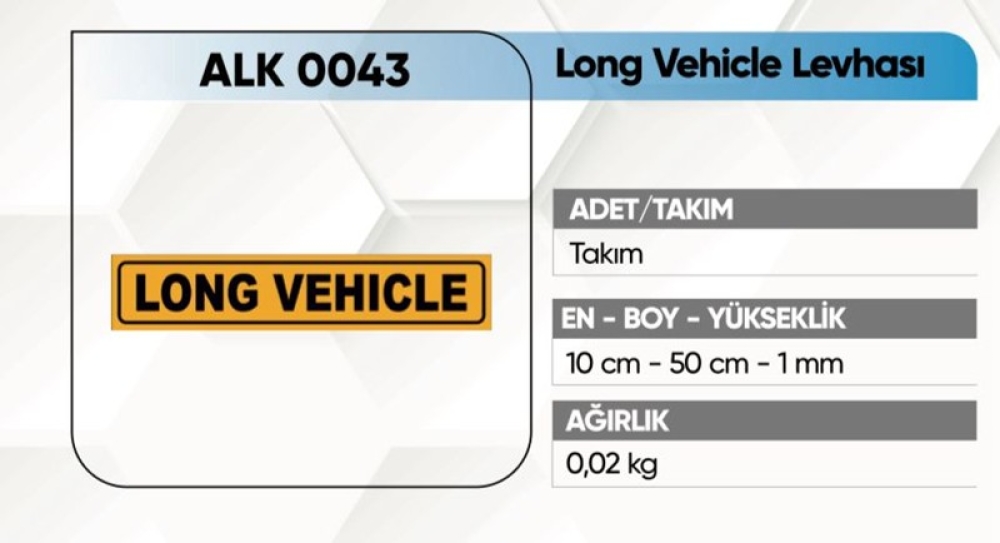 ALKOTEK DORSE REFLEKTİF LONG VEHİCLE YAZISI YAPIŞ