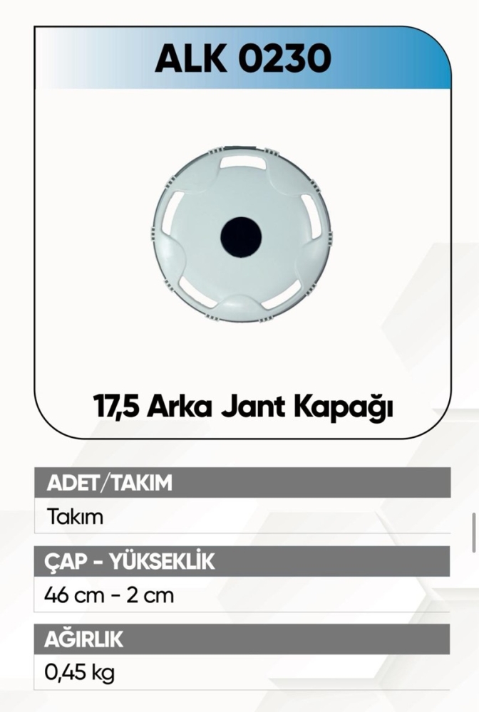 ALKOTEK JANT KAPAĞI PLASTİK ARKA 17,5 BEYAZ