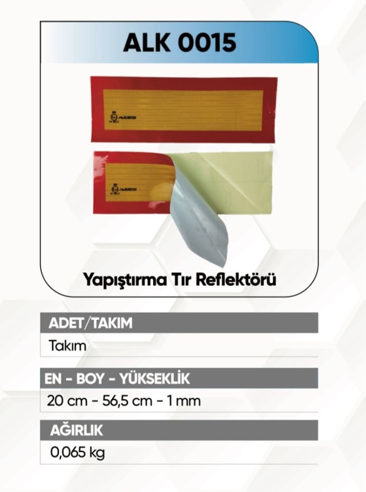 ALKOTEK TIR ARKA İŞARET REFLEKTÖR YAPIŞTIRMA RR