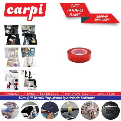 CARPİ 10MMX2M ÇİFT TARAFLI BANT ŞEFFAF