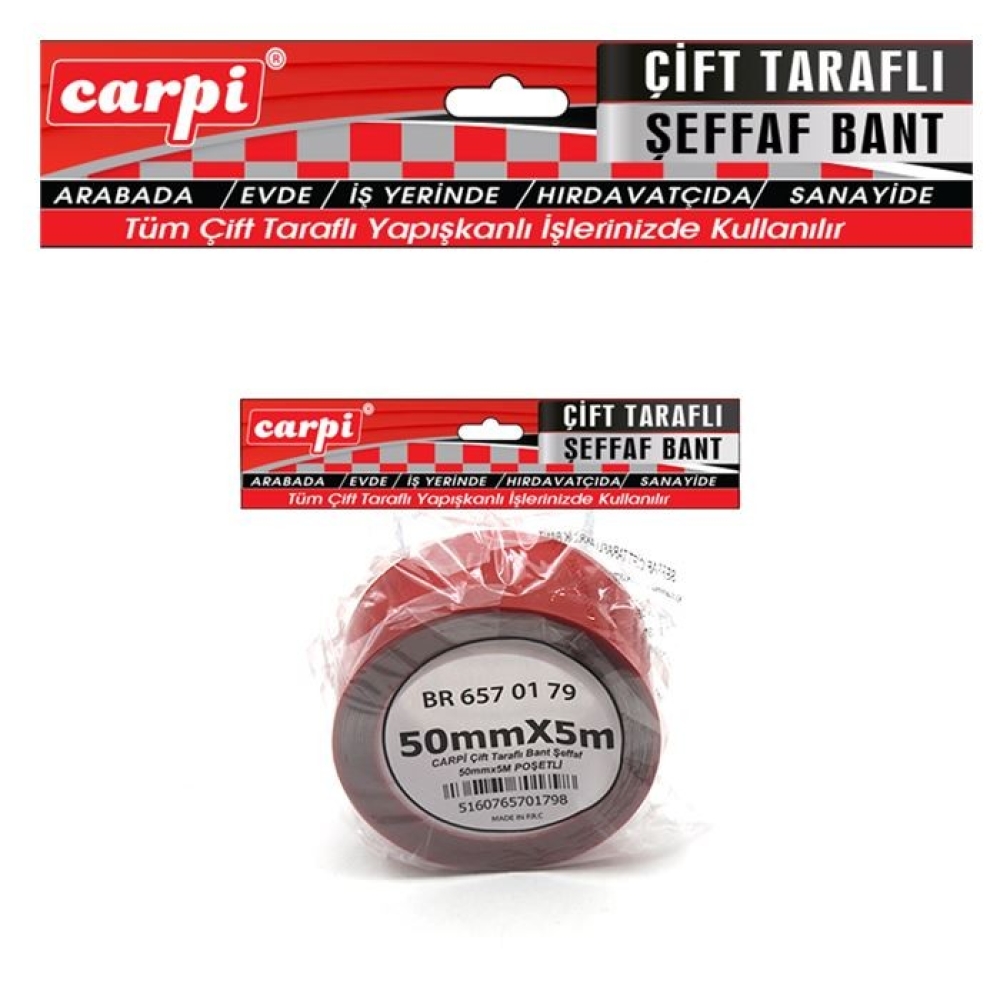 CARPİ 50MMX5M ÇİFT TARAFLI BANT ŞEFFAF