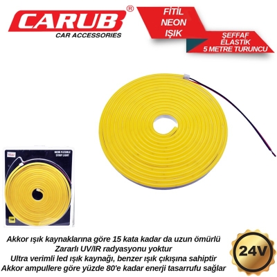 CARUB 24V 5MT FİTİL NEON ŞEFFAF ELASTİK