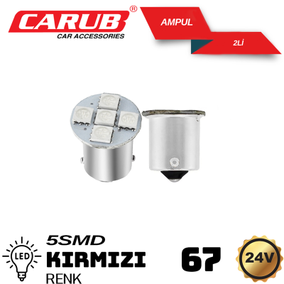 CARUB 24V 67 LED AMPÜL KIRMIZI