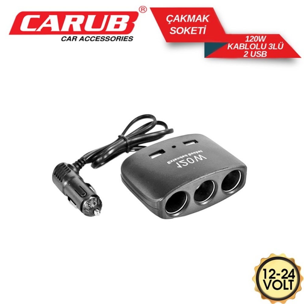 CARUB ÇAKMAK ÇOĞALTICI 12-24V120W KABLOLU USB GİRİŞLİ