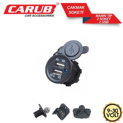 CARUB ÇAKMAK SOKETİ 9-30V MARİNE 2 USB VAKUM