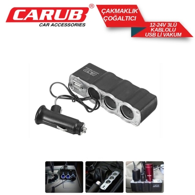 CARUB ÇAKMAK SOKETLİ 24V ÜÇLÜ ÇOĞALTICI