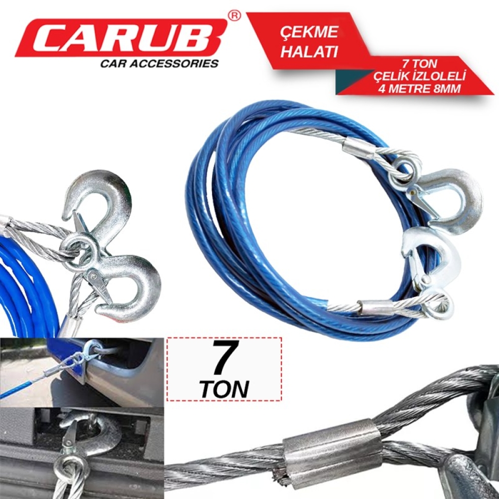 CARUB ÇEKME HALATI 7 TON ÇELİK İZOLELİ 4 MT