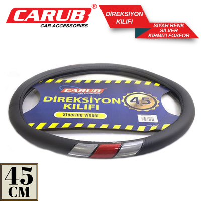 CARUB DİREKSİYON KILIFI 45 CM SİYAH SİLV.KIRMIZI FOSF