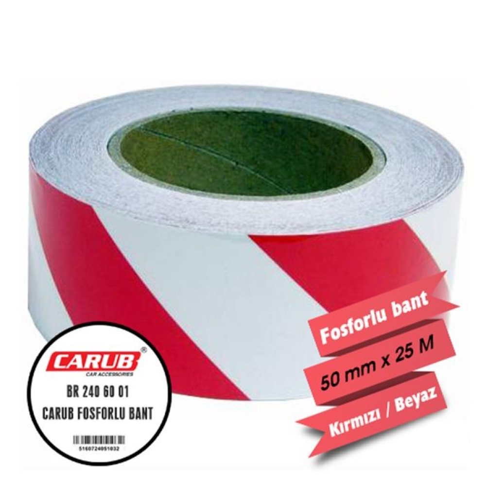 CARUB FOSFORLU BANT ÇAPRAZ BEYAZ KIRMIZI İ 5CM X 25 MT