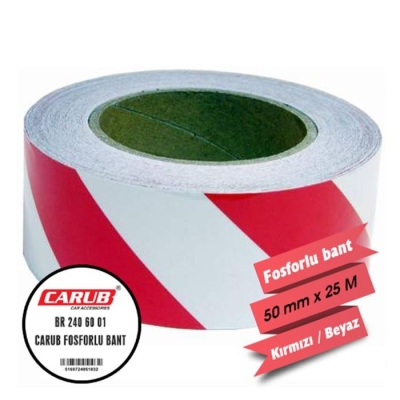CARUB FOSFORLU BANT ÇAPRAZ BEYAZ KIRMIZI İ 5CM X 25 MT