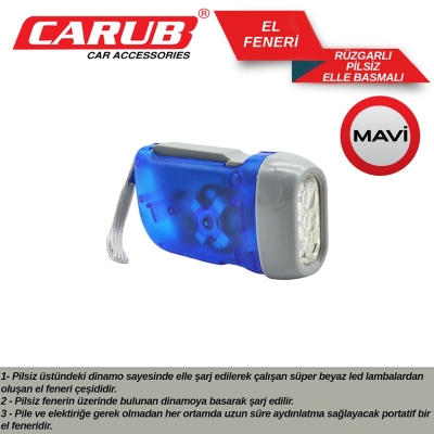 CARUB LAMBADA EL FENERİ RÜZGARLI PİLSİZ ELLE BASMALI MAVİ