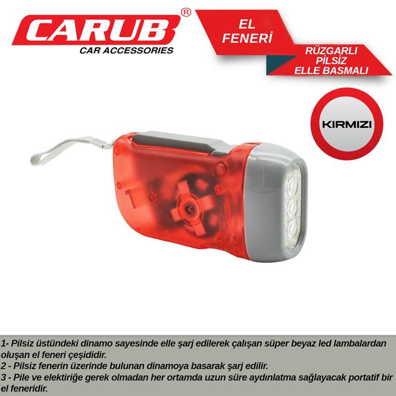 CARUB LAMBADA EL FENERİ RÜZGARLI PİLSİZ ELLE BASMALI KIRMIZI