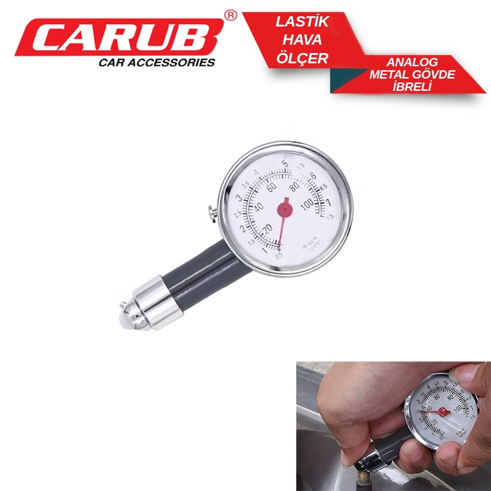 CARUB LASTİK HAVA ÖLÇER METAL GÖVDE İBRELİ ANALOG