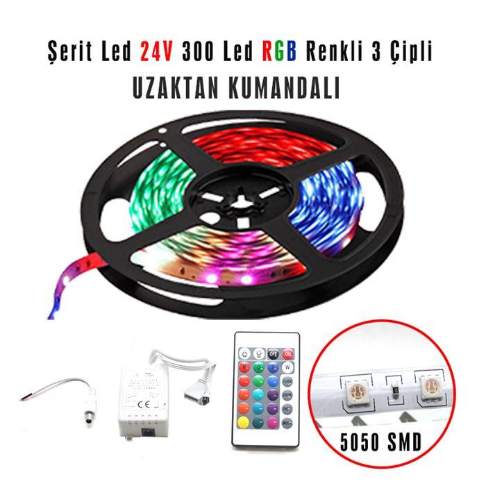 CARUB ŞERİT LED 24V5MT 300 LED UZAKDAN KUMANDALI 3ÇİP
