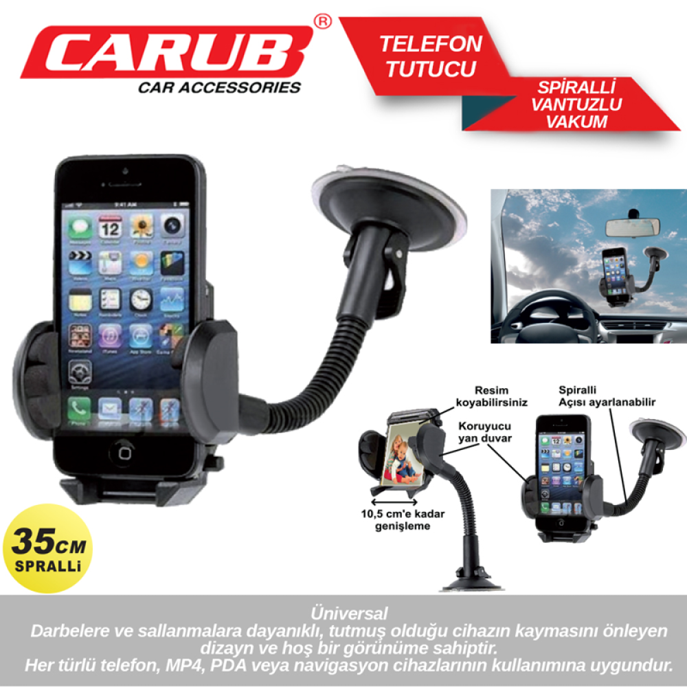 CARUB TELEFON TUTUCU 35CM SPİRALLİ SİYAH