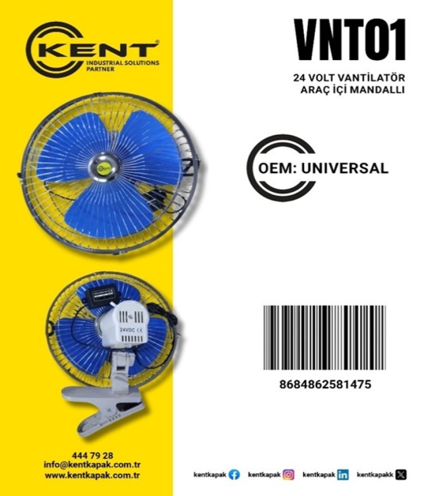 KENT 24 VOLT VANTİLATÖR ARAÇ İÇİ MANDALLI
