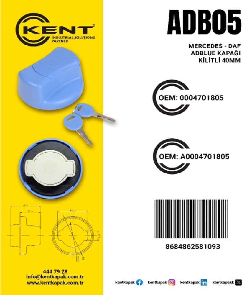 KENT 40MM ADBLUE DEPO KAPAĞI MERCEDES