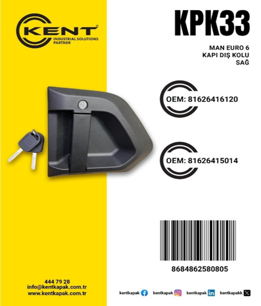 KENT MAN EURO 6 KAPI DIŞ KOLU SAĞ PLASTİK KİLİTLİ