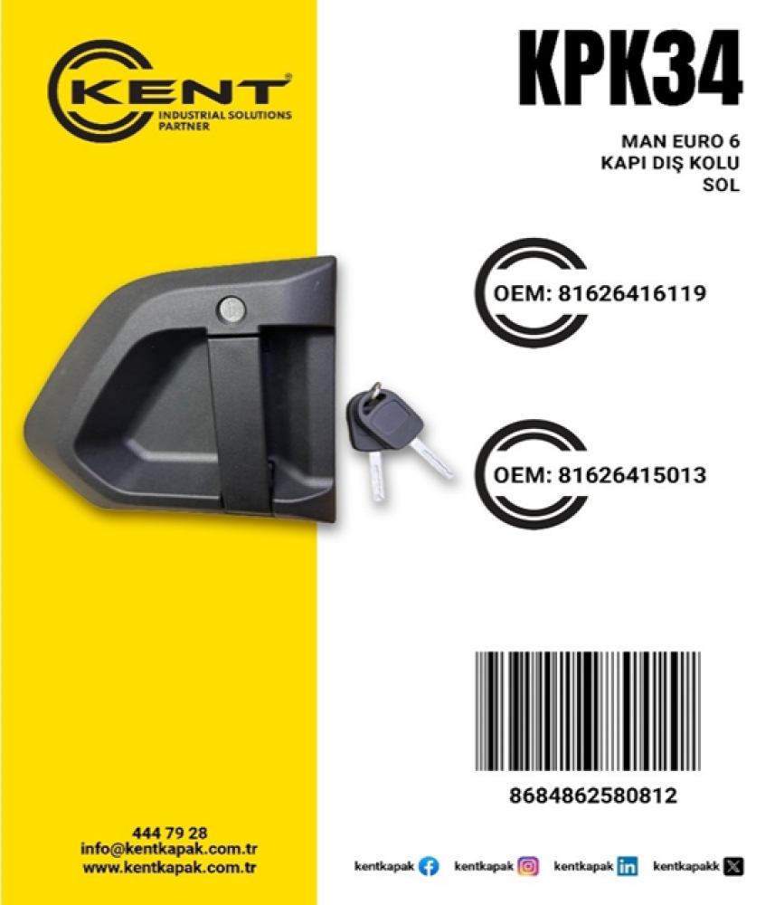 KENT MAN EURO 6 KAPI DIŞ KOLU SOL PLASTİK KİLİTLİ