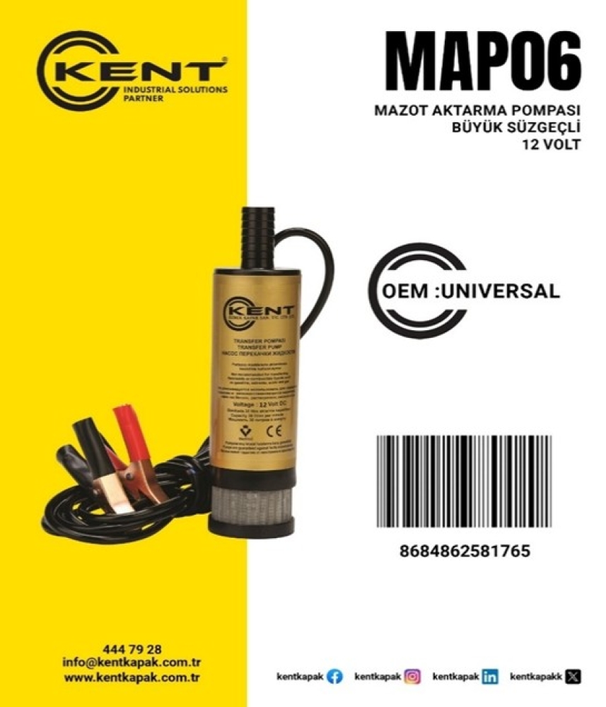 KENT MAZOT AKTARMA POMPASI 12 VOLT SÜZGEÇLİ