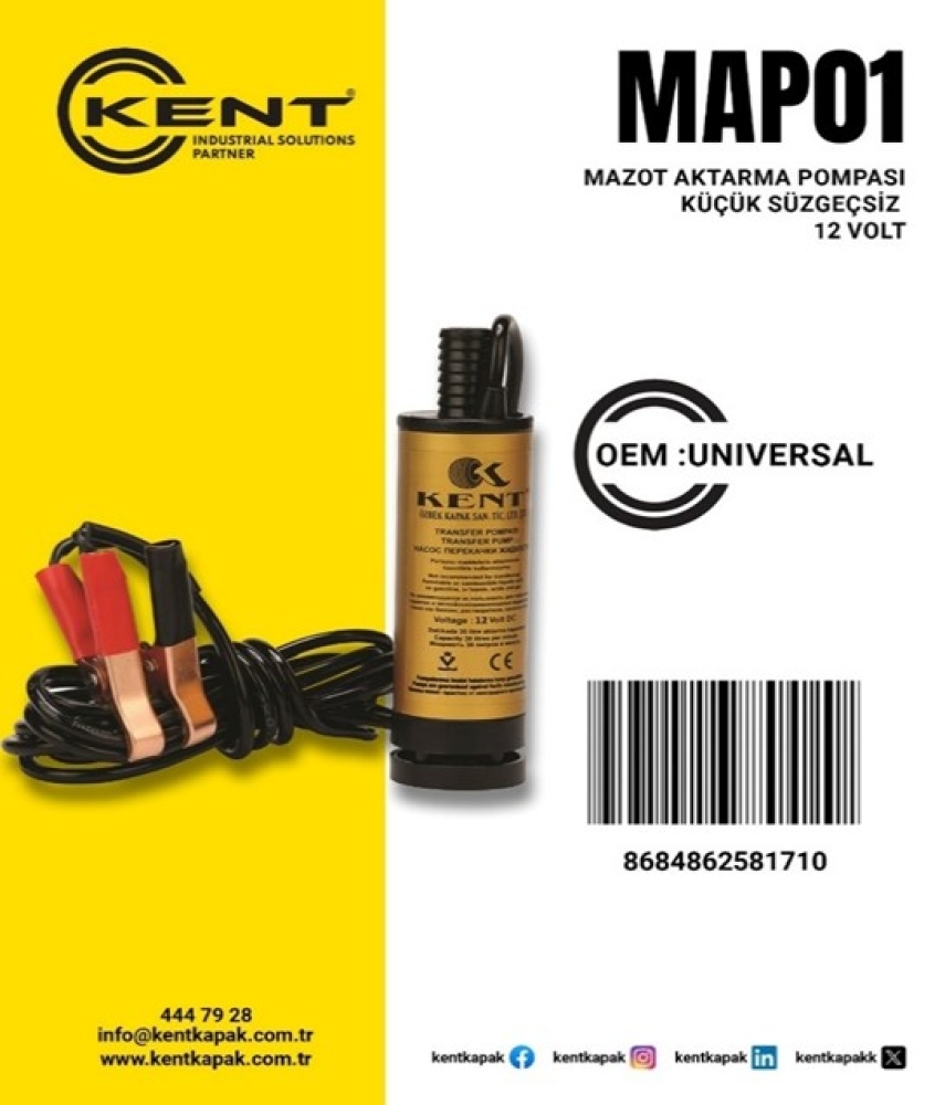 KENT MAZOT AKTARMA POMPASI 12V KÜÇÜK SÜZGEÇSİZ