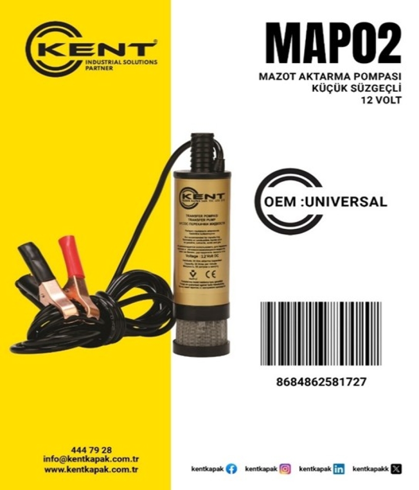 KENT MAZOT AKTARMA POMPASI 12V KÜÇÜK SÜZGEÇLİ