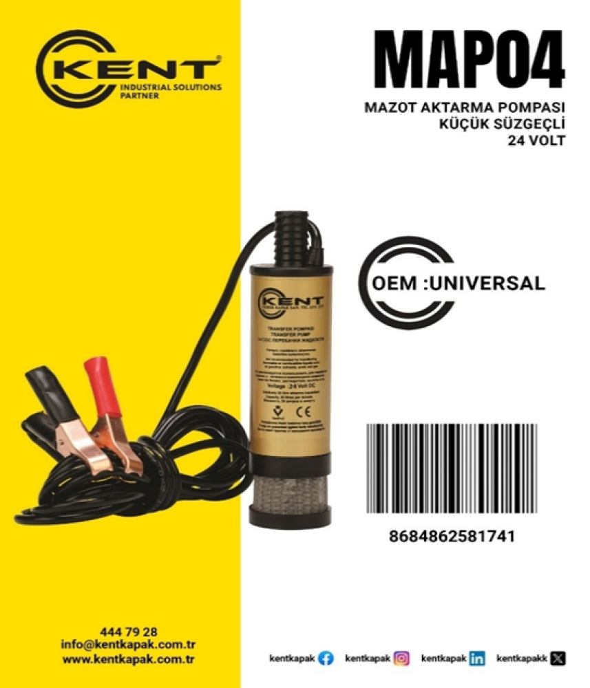 KENT MAZOT AKTARMA POMPASI 24V KÜÇÜK SÜZGEÇLİ