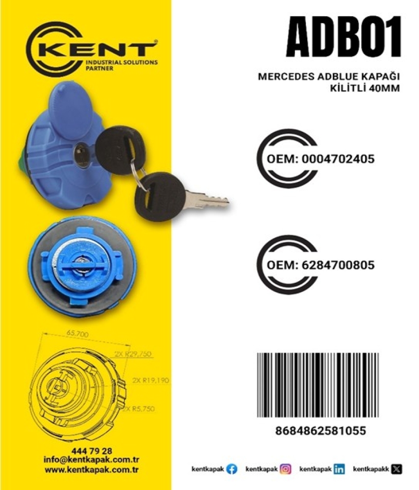 KENT MERCEDES AD BLUE KAPAĞI KİLİTLİ(40 MM)