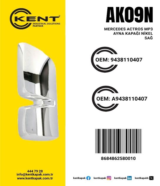 KENT MERCEDES MP3 AYNA KAPAĞI KROM SAĞ