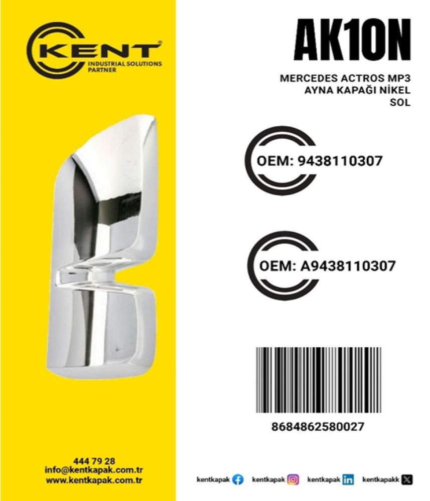 KENT MERCEDES MP3 AYNA KAPAĞI KROM SOL
