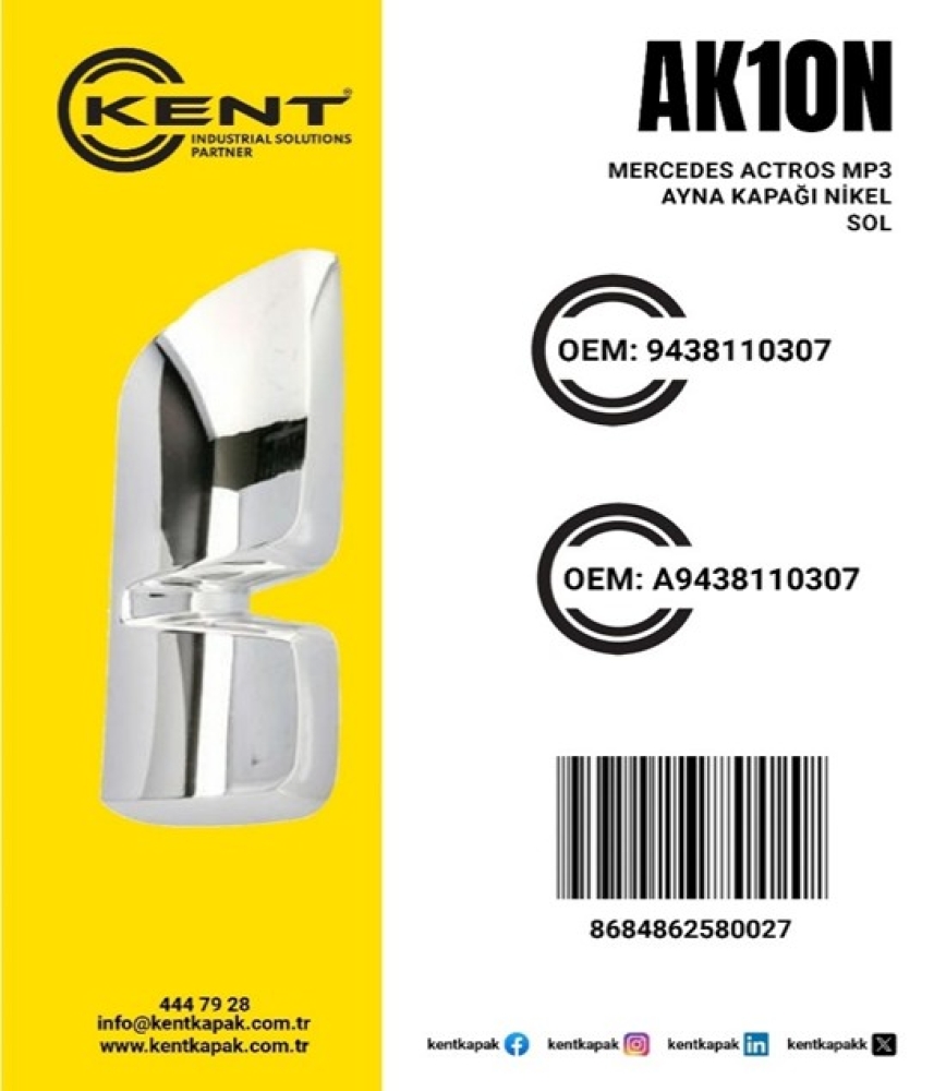 KENT MERCEDES MP3 AYNA KAPAĞI KROM SOL
