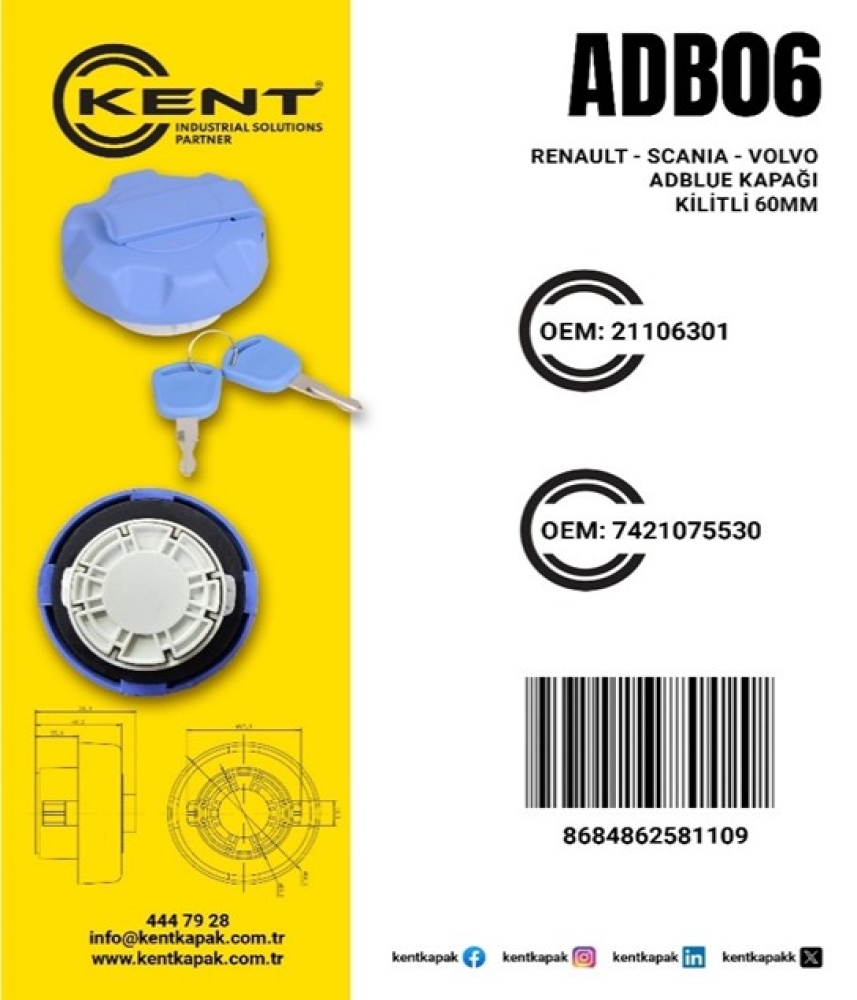 KENT RENAULT SCANIA VOLVO AD BLUE KAPAĞI