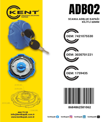KENT SCANIA AD BLUE KAPAĞI KİLİTLİ(60 MM)