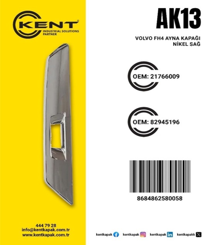 KENT VOLVO FH4 AYNA KAPAĞI KROM SAĞ