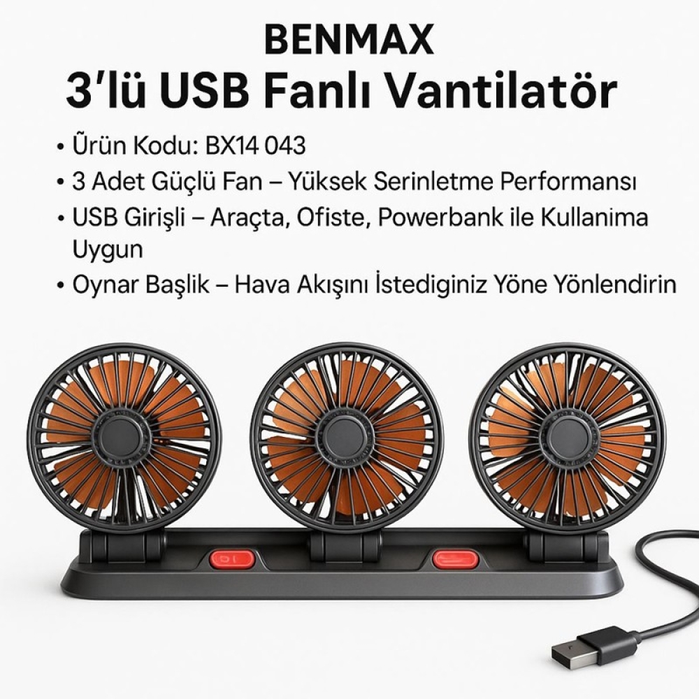 VANTİLATÖR ÜÇ FANLI USB ÇIKIŞLI