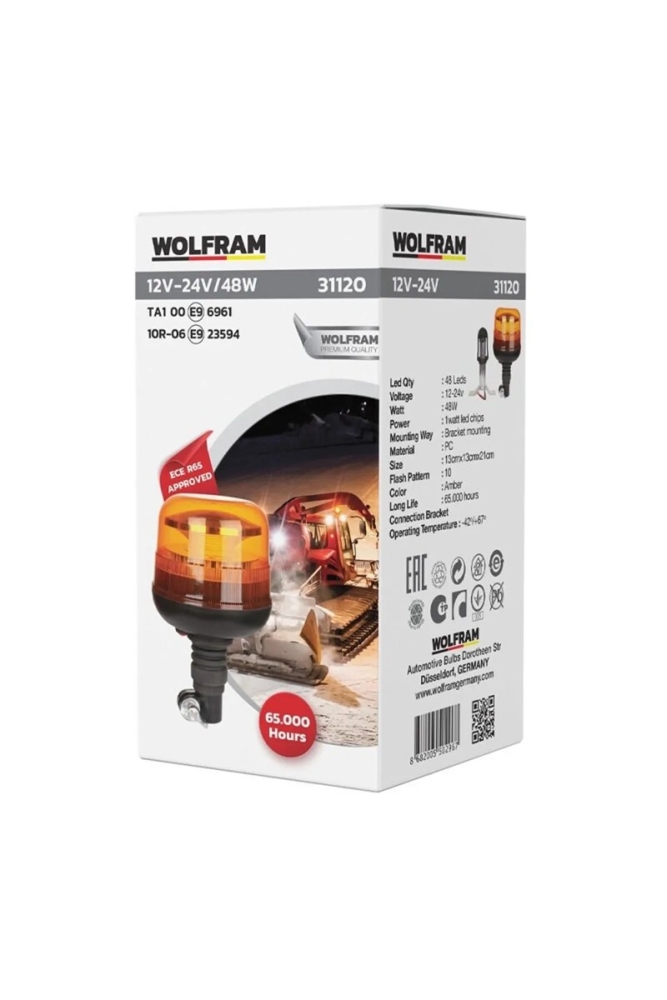 WOLFRAM 12/24V KÖRÜKLÜ DÖNER LAMBA 48W E BELGELİ