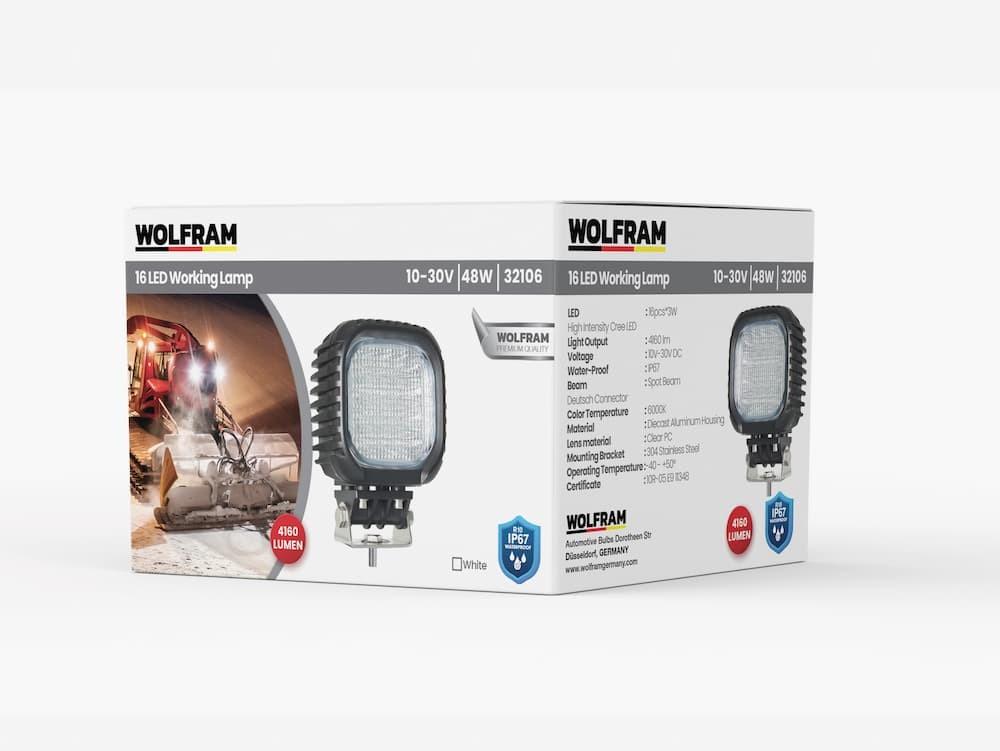 WOLFRAM 16 LEDLİ ÇALIŞMA LAMBASI 48W AĞIR HİZMET