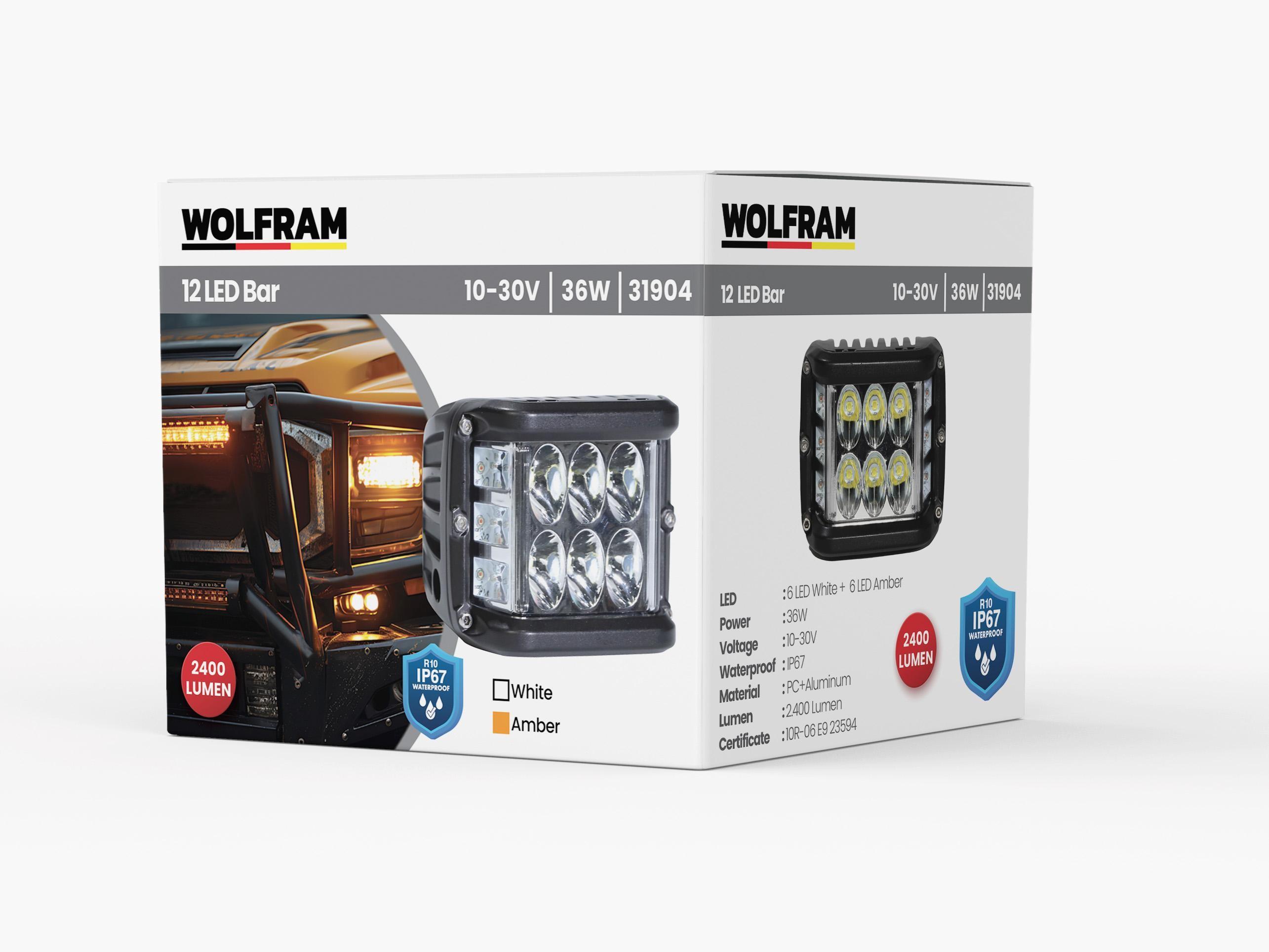 WOLFRAM 6 LEDLİ MİNİ ÇAKAR LAMBA 12/24V 36W BEYAZ / SARI