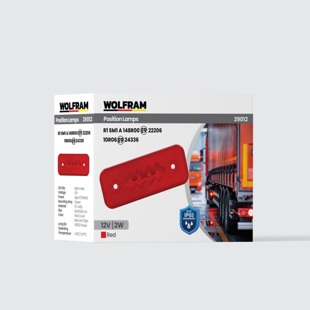 WOLFRAM SİDE MARKER KIRMIZI (E) BELGELİ 12V 2W ( 10 Adet )