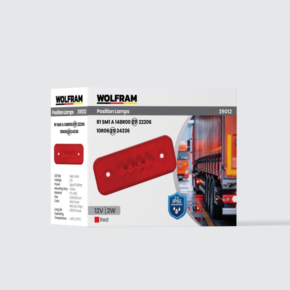 WOLFRAM SİDE MARKER KIRMIZI (E) BELGELİ 12V 2W ( 10 Adet )