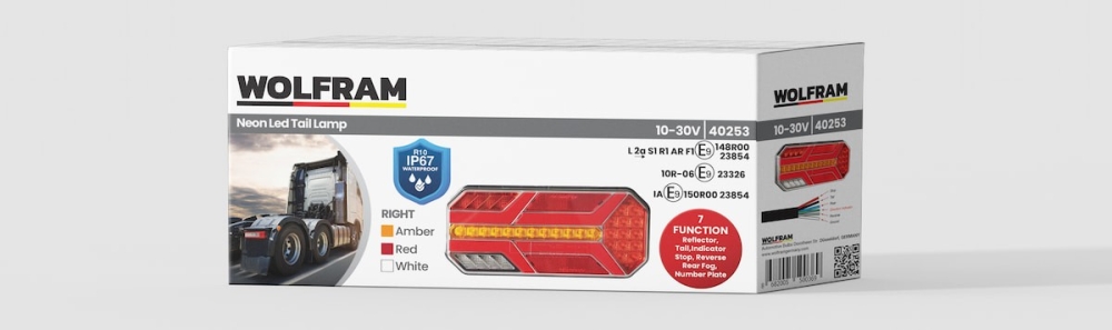 WOLFRAM TIR VE DORSE STOP NEON LED 7 FONSİYONLU SAĞ 10/30 VOLT