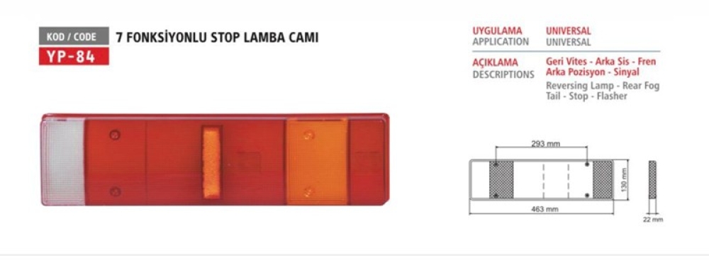 YP 7 FONSİYONLU STOP CAMI  1 ADET