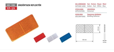 YP DİKDÖRTGEN REFLEKÖR SARI