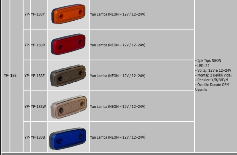 YP NEON YAN İŞARET LAMBASI SARI 12-24 VOLT